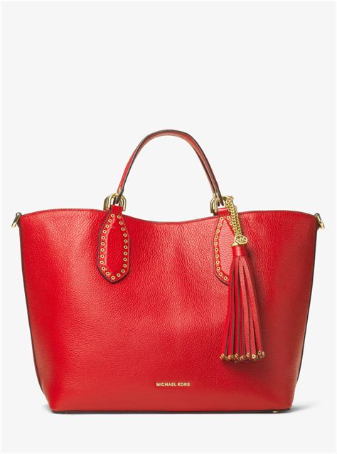 michael kors brooklyn large leather tote red